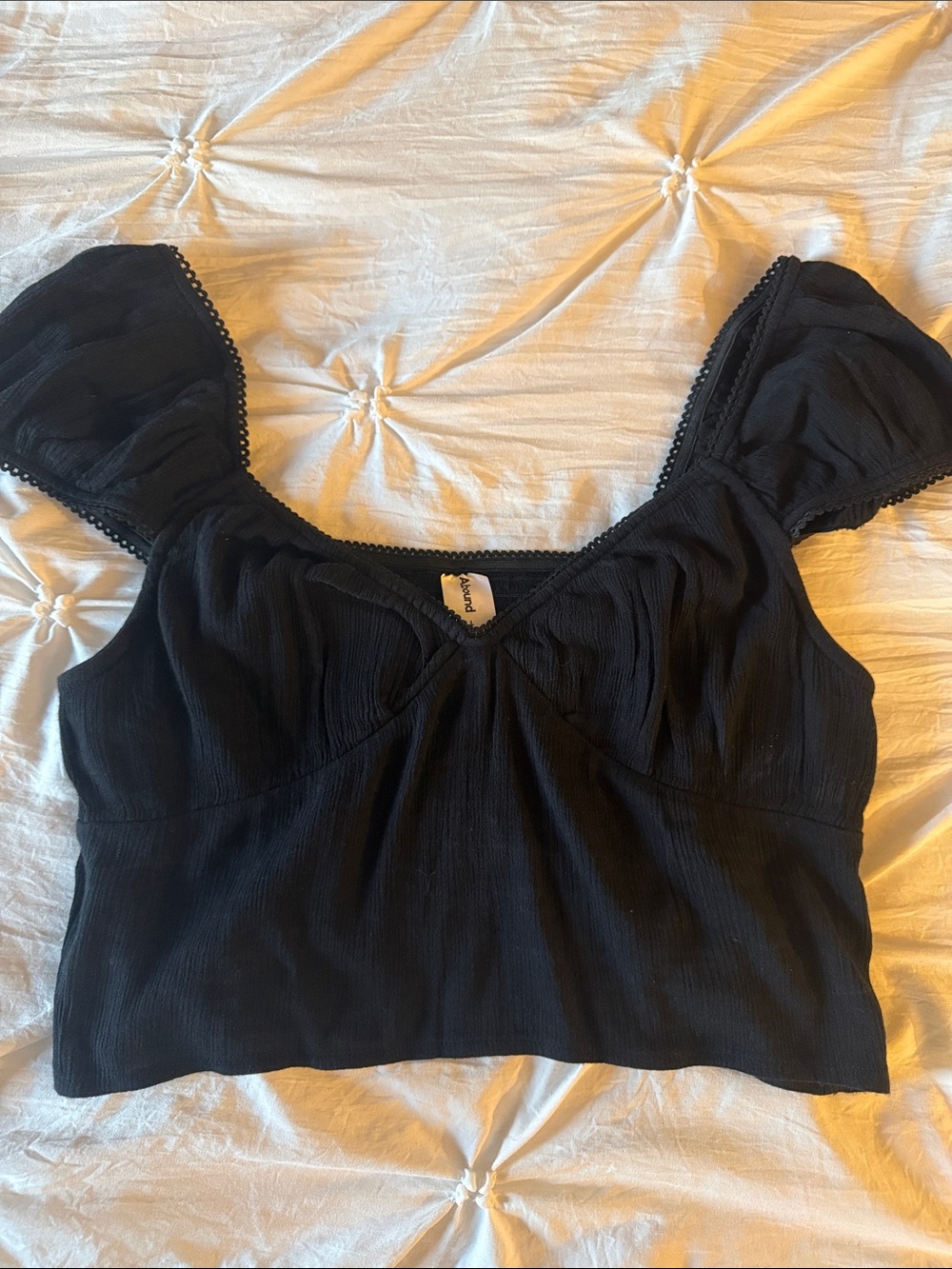 Abound Black Puff-Sleeve Crop Top